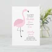 Black White Pink Flamingo 1st Birthday Party Kaart (Staand voorkant)