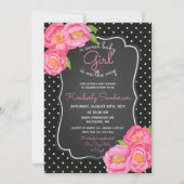 Black & White Pink Floral Baby shower Uitnodiging (Voorkant)