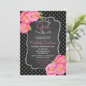 Black & White Pink Floral Baby shower Uitnodiging (Staand voorkant)