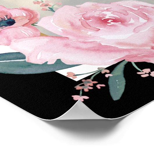 Black White Pink Floral Foto Weddenschap Welkomstt Poster (Hoek)