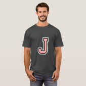 Black White Pink Letter J Monogram Initiaal Colleg T-shirt (Voorkant volledig)