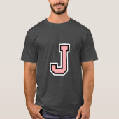 Black White Pink Letter J Monogram Initiaal Colleg T-shirt (Voorkant)