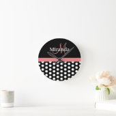 Black White Pink Monogram Polka Dot Watch Ronde Klok (Huis)