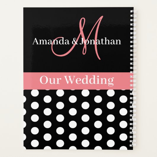 Black White Pink Monogram Script Polka Dot Weddens Planner (Achterkant)