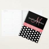 Black White Pink Monogram Script Polka Dot Weddens Planner (Display)