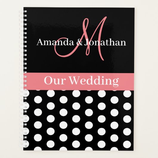 Black White Pink Monogram Script Polka Dot Weddens Planner (Voorkant)