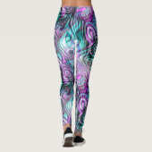 Black White Pink Paars Aqua Turquoise Fractals Leggings (Achterkant)