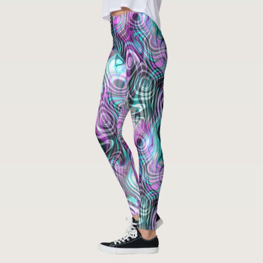 Black White Pink Paars Aqua Turquoise Fractals Leggings (Links)