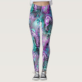 Black White Pink Paars Aqua Turquoise Fractals Leggings (Voorkant)