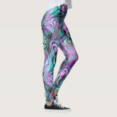 Black White Pink Paars Aqua Turquoise Fractals Leggings (Rechts)