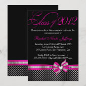 Black White Pink Polka Dot Afstuderen Invitation Kaart (Voorkant / Achterkant)