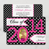 Black White Pink Polka Dot Photo Afstudeerder Invi Kaart (Voorkant / Achterkant)