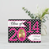 Black White Pink Polka Dot Photo Afstudeerder Invi Kaart (Staand voorkant)