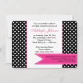Black White Pink Polka Dot Photo Afstudeerder Invi Kaart (Achterkant)