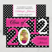 Black White Pink Polka Dot Photo Afstuderen Invite Kaart (Voorkant / Achterkant)