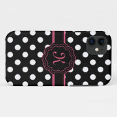 Black White Pink Polka Dots Monogram Case-Mate iPhone Case (Achterkant (horizontaal))