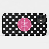 Black White Pink Polka Dots Monogram Case-Mate iPhone Case (Achterkant (horizontaal))