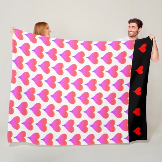 Black White Pink Purple Red Hearts Pattern Fleece Deken (In situ)