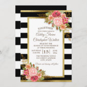 Black White Pink Red Floral Gold Wedding Kaart (Voorkant / Achterkant)