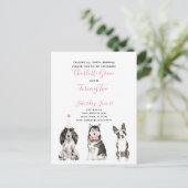 Black White Pink Script Girl's 2e verjaardagsfeest Uitnodiging Briefkaart (Staand voorkant)