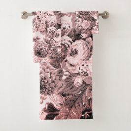 Black White Pink Tone Peony  Floral Toile Bad Handdoek