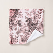 Black White Pink Tone Peony  Floral Toile Bad Handdoek (Wasdoekje)