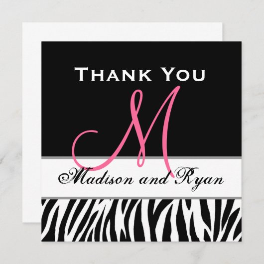 Black White Pink Zebra Weddenschap Hartelijk dank Bedankkaart (Voorkant / Achterkant)