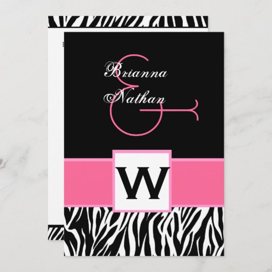 Black White Pink Zebra Wedding Kaart (Voorkant / Achterkant)