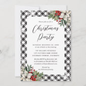 Black White Plaid Botanical Christmas Party Kaart (Voorkant)