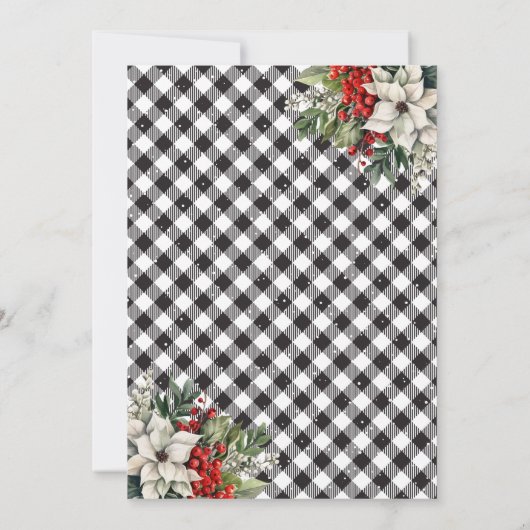 Black White Plaid Botanical Christmas Party Kaart (Achterkant)