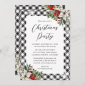 Black White Plaid Botanical Christmas Party Kaart (Voorkant / Achterkant)