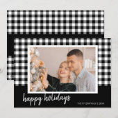 Black & White Plaid Christmas Photo Greeting Feestdagenkaart (Voorkant / Achterkant)