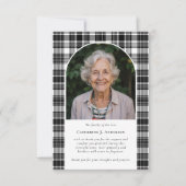 Black White Plaid Sympathy Fotobegrafenis Bedankkaart (Voorkant)