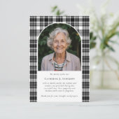 Black White Plaid Sympathy Fotobegrafenis Bedankkaart (Staand voorkant)