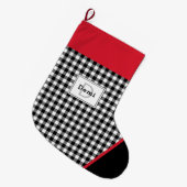 Black & White Plaid Toe Trim Monogram Grote Kerstsok (Voorkant (Hangend))