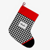 Black & White Plaid Toe Trim Monogram Grote Kerstsok (Voorkant (Hangend))