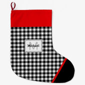 Black & White Plaid Toe Trim Monogram Grote Kerstsok (Voorkant)