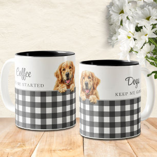 Black White Plaid Waterverf Golden Retriever Tweekleurige Koffiemok