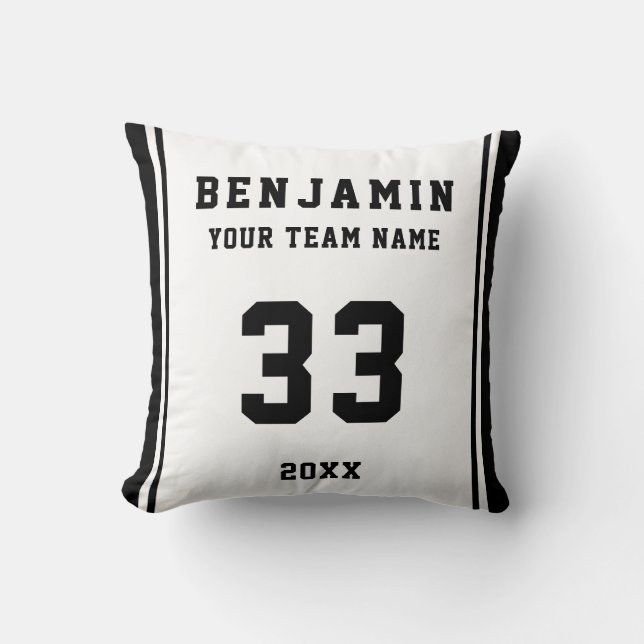 Black White Player Name Number Team Sports Kinder Kussen (Voorkant)