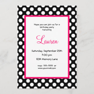 Black & White Poka Dot 40th Birthday Invitation Kaart