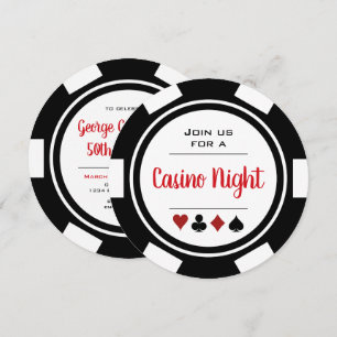 Black White Poker Chip Casino Night Birthday Kaart