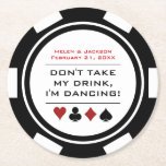 Black White Poker Chip Dansant Drink Wedding Ronde Kartonnen Onderzetter<br><div class="desc">Laat niet al die heerlijke alcohol verspillen door de onafgewerkte drink bril van je gast te laten opruimen terwijl ze een storm dansen. Geef elke gast een aangepast zwart-wit pokerpapier onderzetter om over hun glas te plaatsen wanneer ze op de dansvloer zitten!</div>