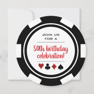 Black White Poker Chip Las Vegas Casino Birthday Kaart