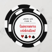 Black White Poker Chip Las Vegas Style Quinceañera Kaart (Voorkant / Achterkant)