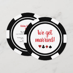 Black White Poker Chip Wedding Elopement Announce Kaart