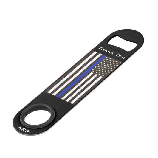 *~* Black White Police Thin Blue Line Flag Speed Flessenopener (Achterkant Gekanteld)
