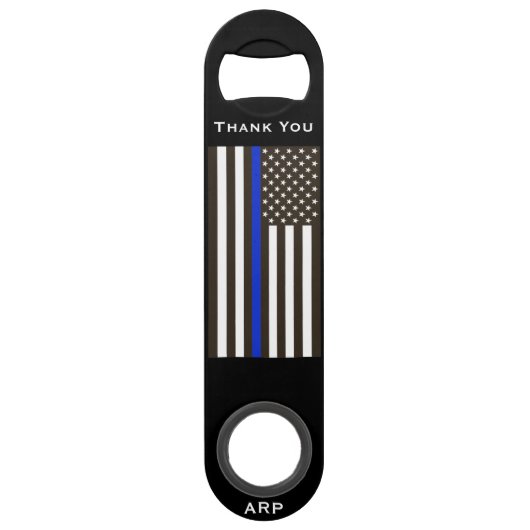 *~* Black White Police Thin Blue Line Flag Speed Flessenopener (Voorkant)