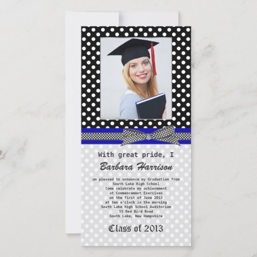 Black white polka dot Afstuderen Photo Card (Voorkant)