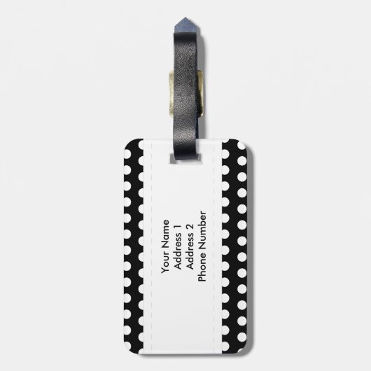 Black White Polka Dot Bagagelabel (Achterkant verticaal)