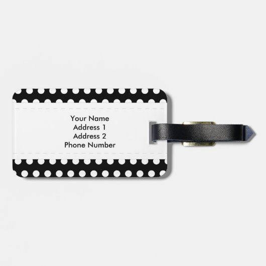 Black White Polka Dot Bagagelabel (Achterkant horizontaal)